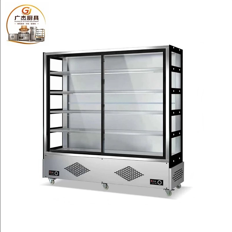 Commercial refrigerated skewer display cabinet with sliding glass doors