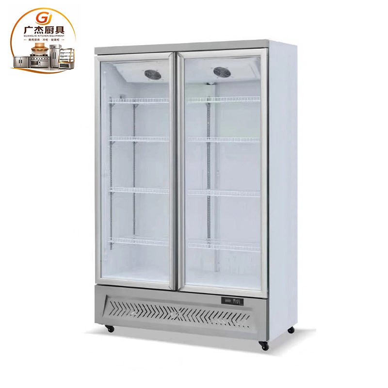 Two-door upright glass-door beverage chiller for bottled drinks