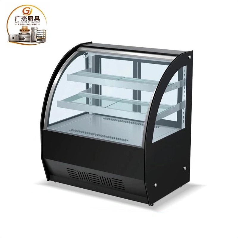 Desktop cake cabinet series with curved glass and black cabinet, 0.9–1.2 m