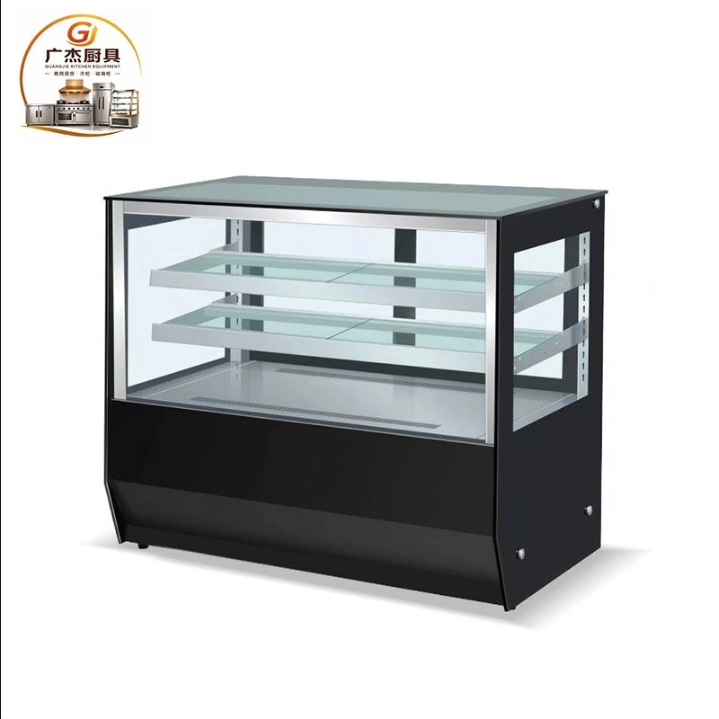 Desktop cake cabinet series with straight glass and black cabinet, 0.9–1.2 m