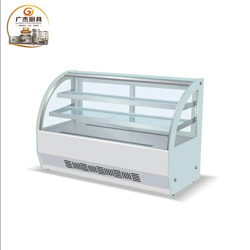 Desktop cake cabinet series with curved glass and white cabinet, 0.9–1.2 m