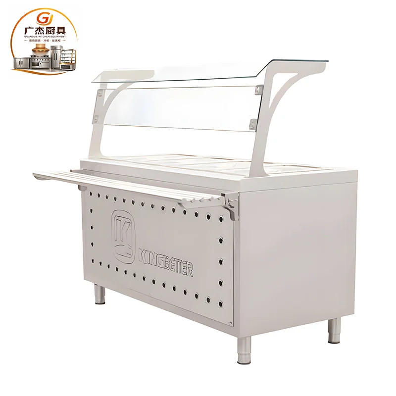 Commercial bain marie food serving counter with glass