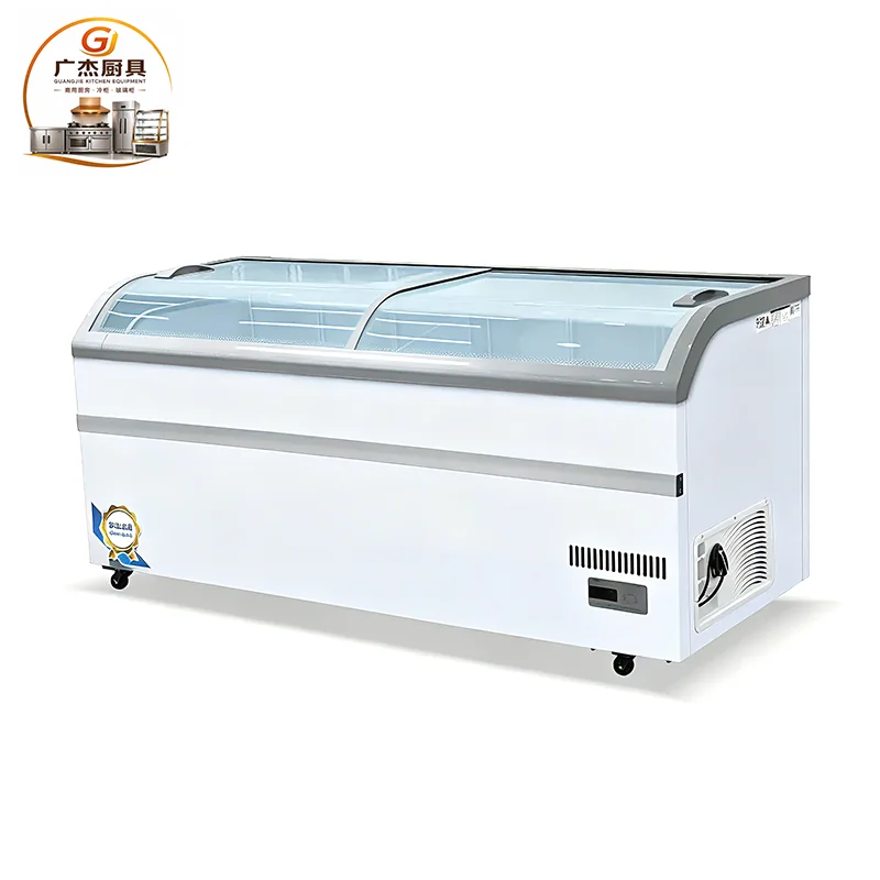 Commercial curved glass island freezer