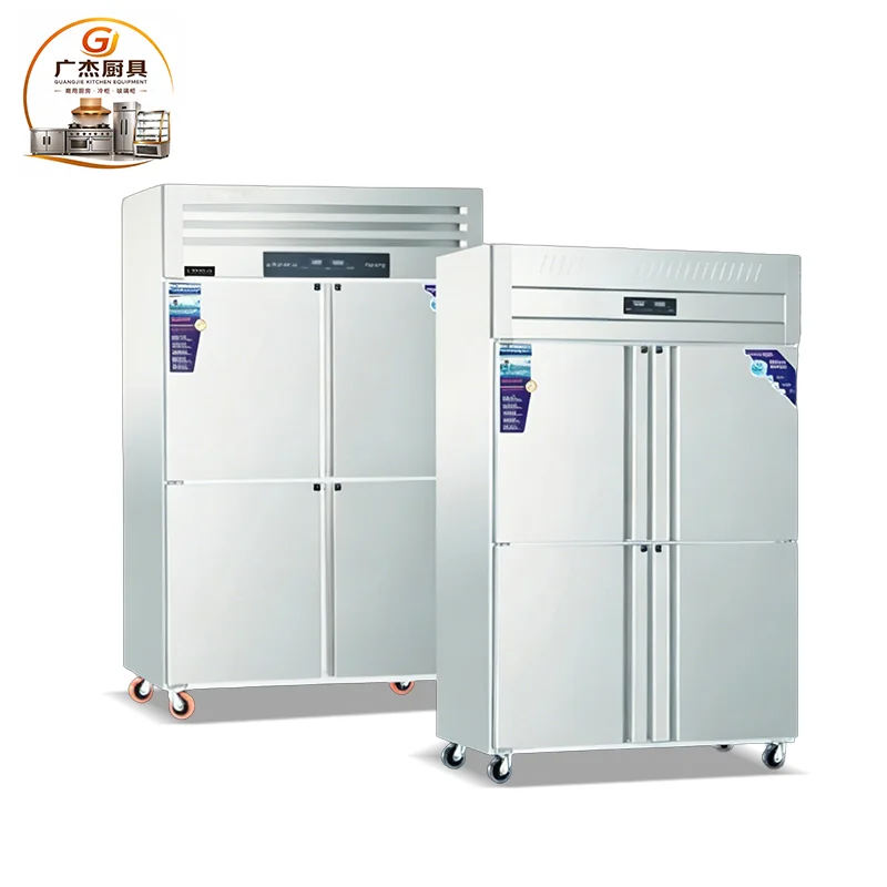 Detail view of commercial multi-door upright freezer cabinet