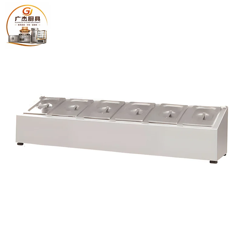 Commercial stainless steel countertop ingredient station with GN pans