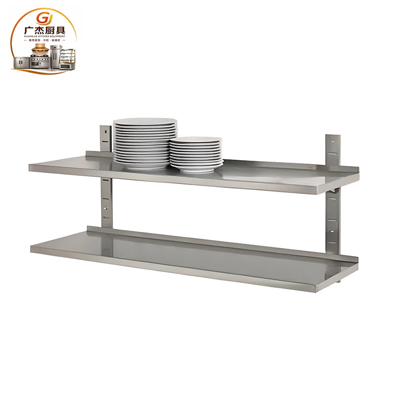 Commercial stainless steel wall shelf series, representative single and double layer configurations