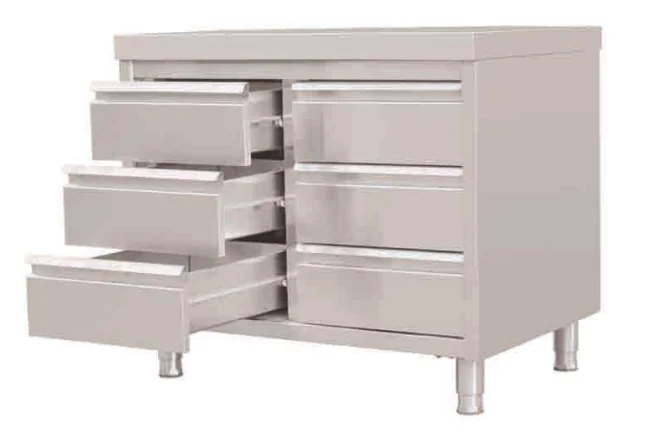 Alternate view of six-drawer stainless steel cabinet