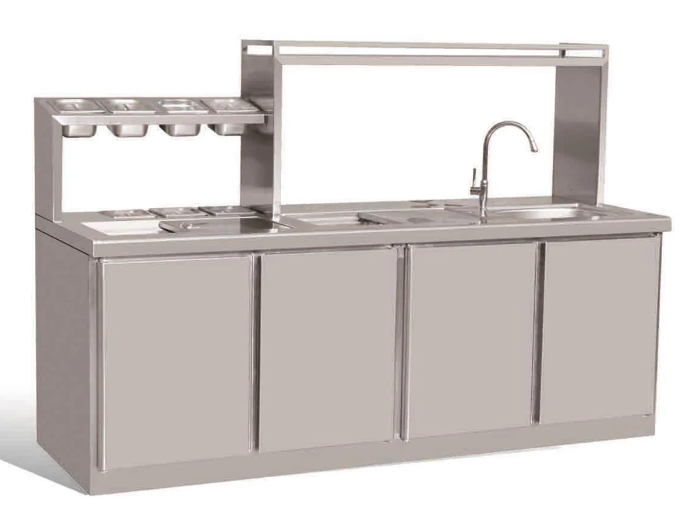 Main view of commercial stainless steel tea station cabinet