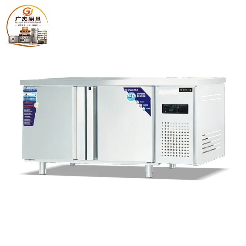 Commercial stainless steel worktop freezer with solid door frozen storage