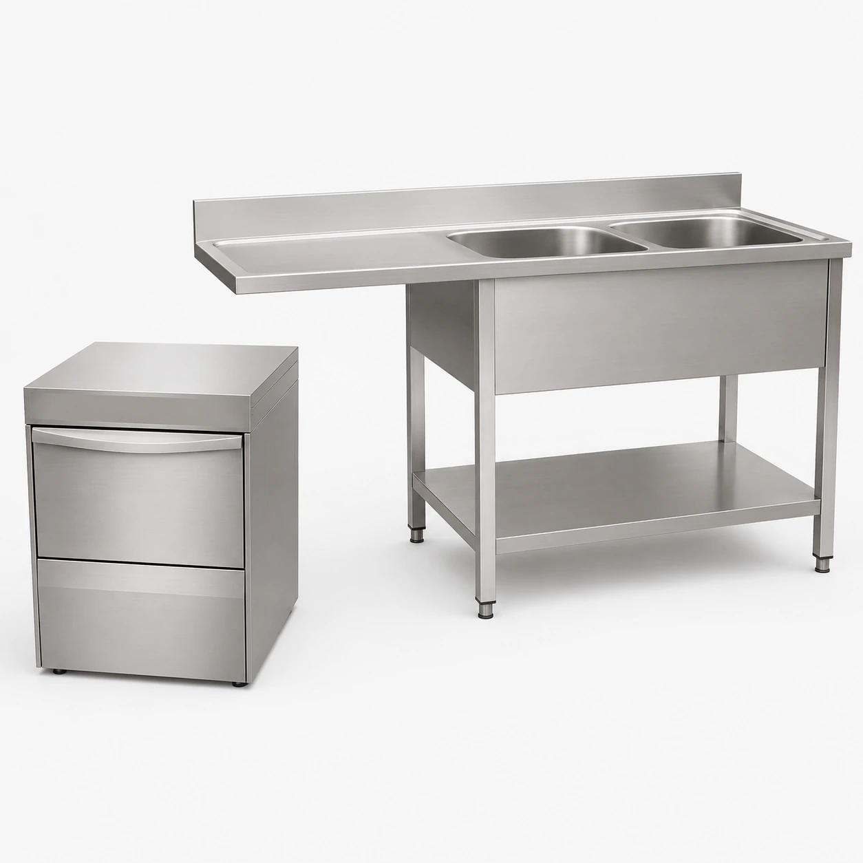 SXZLS-SG double bowl sink cabinet with left drainboard