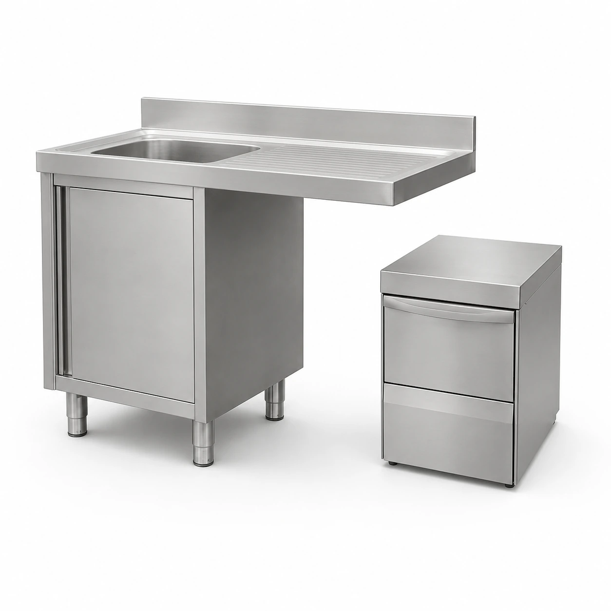 Representative stainless steel sink and adjacent dishwasher installation