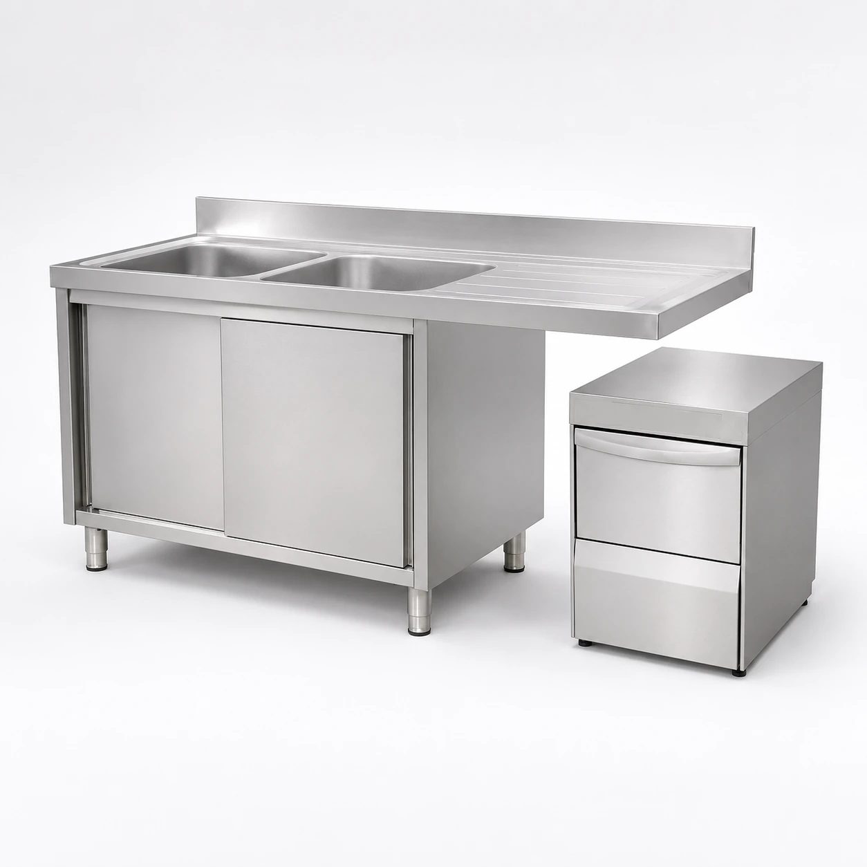 Representative stainless steel sink and adjacent dishwasher installation