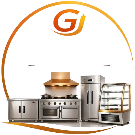 Guangjie logo with Chinese characters, English wordmark, and commercial kitchen equipment illustrations