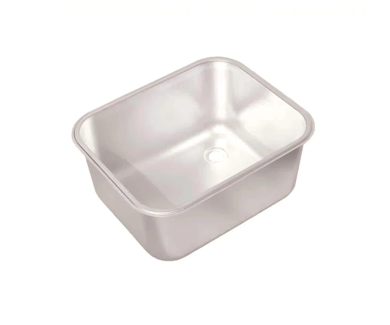Moulded stainless steel sink bowl with corner drain outlet