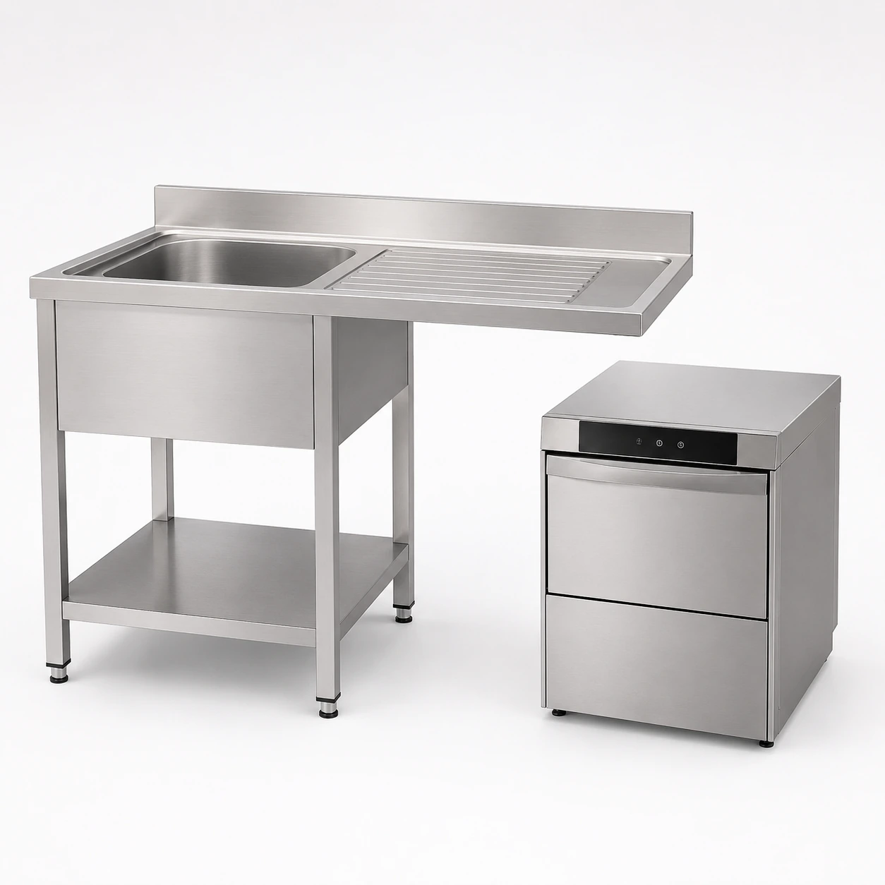 Single stainless steel sink with left drainboard and dishwasher space