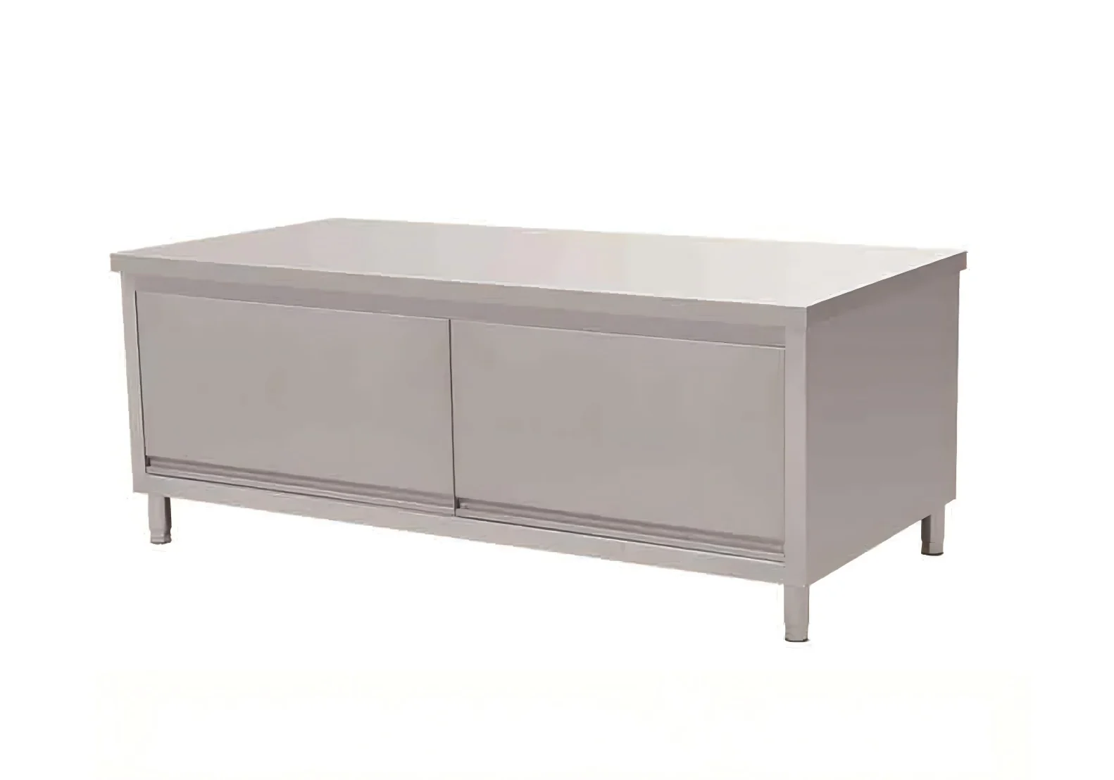 GZT-FM stainless steel cabinet work table with flip-up doors and no backsplash