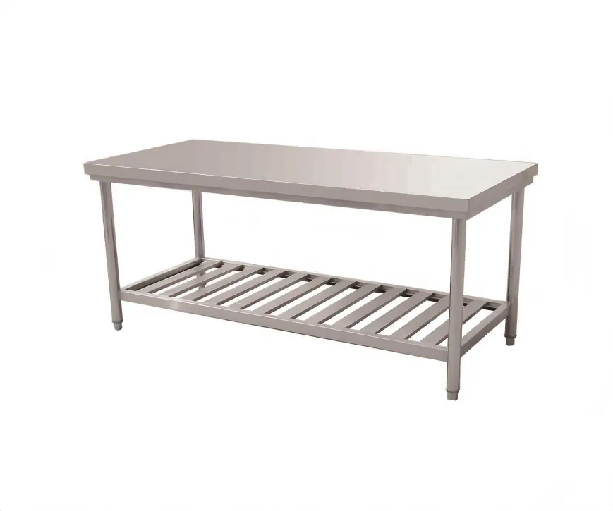 Slatted undershelf stainless steel work table